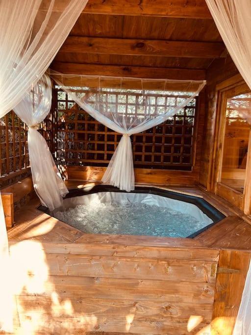 Chalet Bois Jacuzzi Bessan Extérieur photo