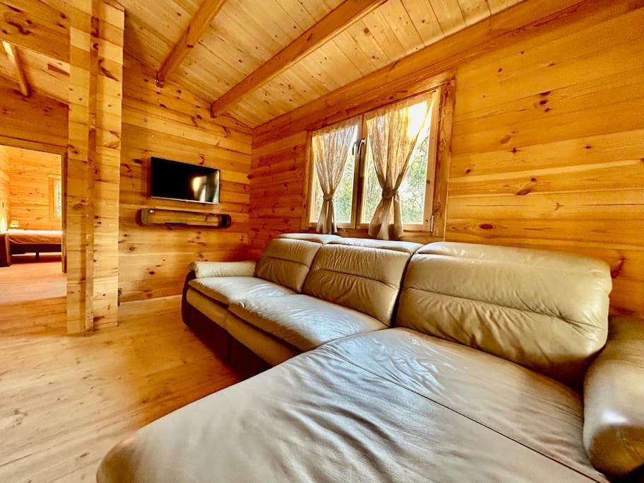 Chalet Bois Jacuzzi Bessan Extérieur photo