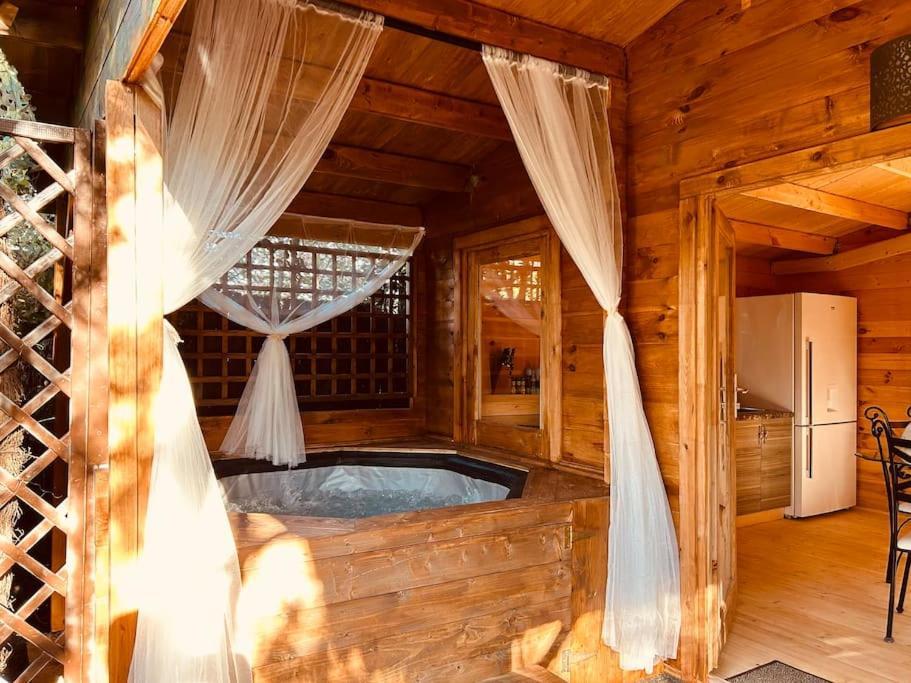 Chalet Bois Jacuzzi Bessan Extérieur photo